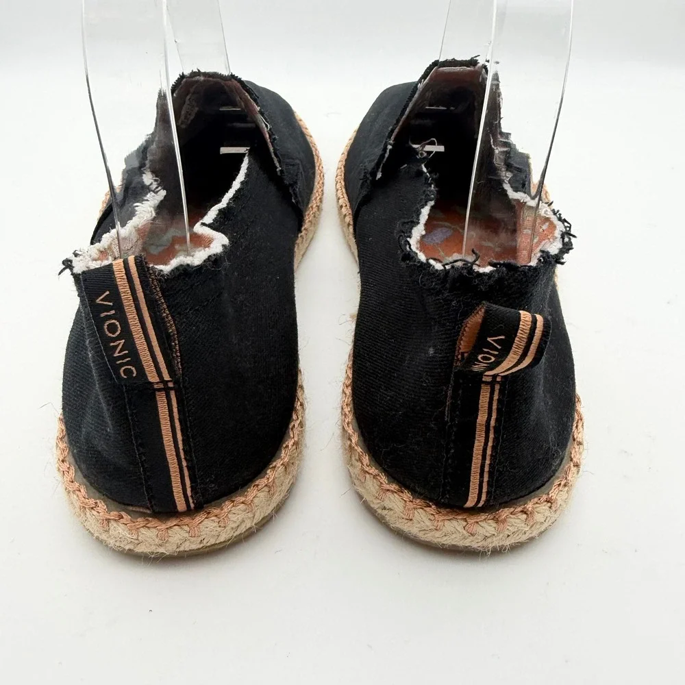 Vionic Beach Laguna Black Canvas Espadrille Slip On Shoes Size 8.5 Minimalist
